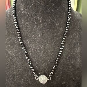 Black Beaded Necklace with Rhinestone Accent 19" Anniversary Gift